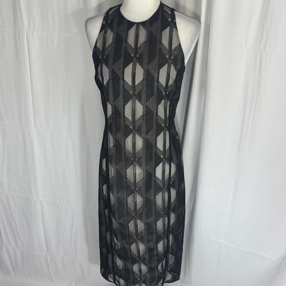 Boss Runway Edition Black Sheer Geometric Midi Dress Size 38 / US 6 - Picture 2 of 16